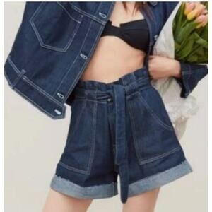 ZARA Paper Bag High Waist Rise Belted Denim Jean Shorts Size 4